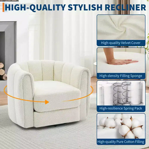 2 fauteuils d'appoint pivotants, fauteuil barillet en tissu peluche Teddy à rotation 360°, base robuste, beige pour salon, chambre, bureau