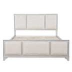 Lit plateforme ModernLuxe en bois avec tête et pied de lit rembourrés beiges, format King/Queen, style ferme moderne