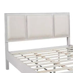 Lit plateforme ModernLuxe en bois avec tête et pied de lit rembourrés beiges, format King/Queen, style ferme moderne