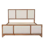 Lit plateforme ModernLuxe en bois avec tête et pied de lit rembourrés beiges, format King/Queen, style ferme moderne