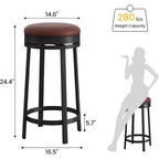 Tabourets de bar pivotants 24 pouces (lot de 4), revêtement en cuir PU, cadre en métal, sans dossier, hauteur comptoir pour îlot de cuisine/bar de maison