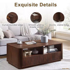 Table basse avec rangement, table centrale en bois cannelé de 51 po avec 2 tiroirs, grand meuble de salon rectangulaire, design cannelé moderne