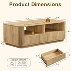 Table basse avec rangement, table centrale en bois cannelé de 51 po avec 2 tiroirs, grand meuble de salon rectangulaire, design cannelé moderne
