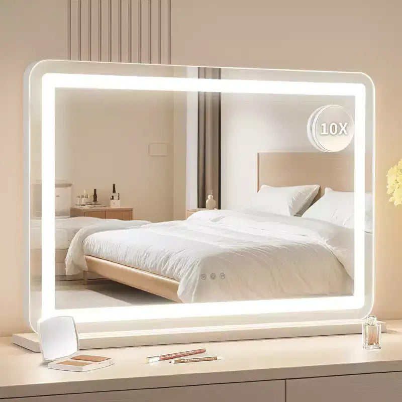 Miroir de courtoisie COZONY avec lumières 21,6 x 31,5 Miroir de maquillage LED avec contrôle tactile, luminosité réglable, 3 modes d'éclairage pour bureau de chambre