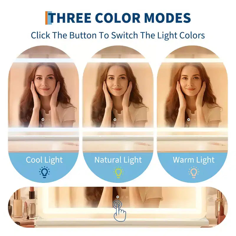 Miroir de courtoisie COZONY avec lumières 21,6 x 31,5 Miroir de maquillage LED avec contrôle tactile, luminosité réglable, 3 modes d'éclairage pour bureau de chambre