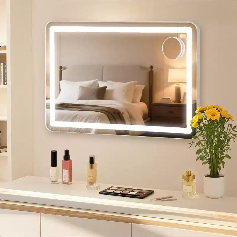 Miroir de courtoisie COZONY avec lumières 21,6 x 31,5 Miroir de maquillage LED avec contrôle tactile, luminosité réglable, 3 modes d'éclairage pour bureau de chambre