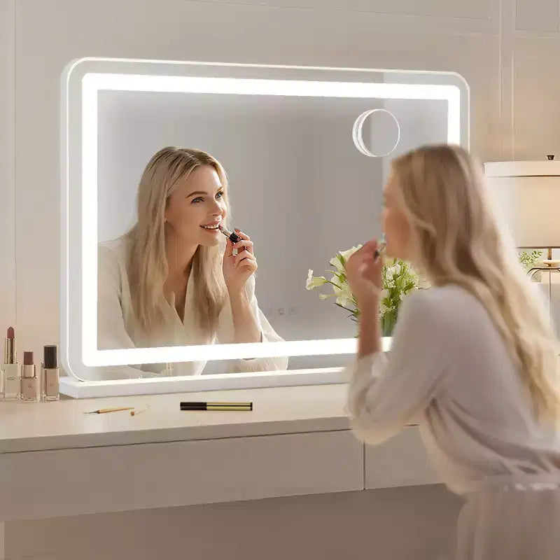 Miroir de courtoisie COZONY avec lumières 21,6 x 31,5 Miroir de maquillage LED avec contrôle tactile, luminosité réglable, 3 modes d'éclairage pour bureau de chambre