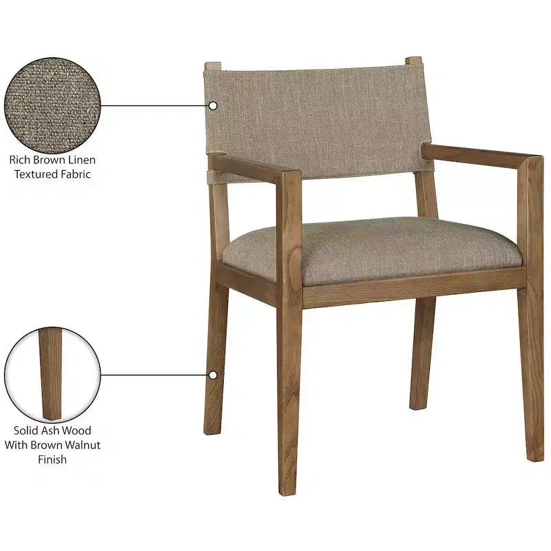 Chaise de salle à manger avec accoudoirs en tissu texturé Meridian Furniture Avon Linen