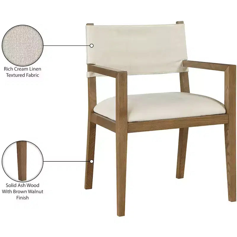 Chaise de salle à manger avec accoudoirs en tissu texturé Meridian Furniture Avon Linen