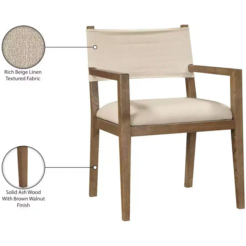 Chaise de salle à manger avec accoudoirs en tissu texturé Meridian Furniture Avon Linen