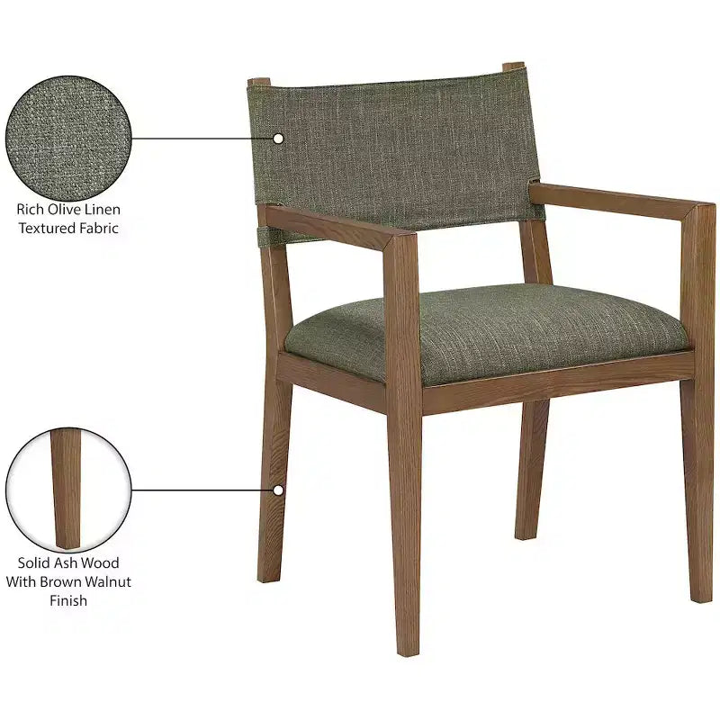 Chaise de salle à manger avec accoudoirs en tissu texturé Meridian Furniture Avon Linen