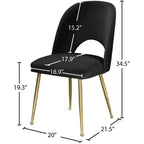 Chaise de salle à manger Meridian Furniture Logan en velours noir, lot de 2