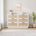 Commode à 6/7/9 tiroirs en rotin style bohème avec poignées dorées, meuble de rangement moderne en bois noir, grand organisateur pour chambre, salon et couloir