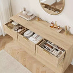 Commode à 6/7/9 tiroirs en rotin style bohème avec poignées dorées, meuble de rangement moderne en bois noir, grand organisateur pour chambre, salon et couloir