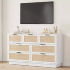 Commode à 6/7/9 tiroirs en rotin style bohème avec poignées dorées, meuble de rangement moderne en bois noir, grand organisateur pour chambre, salon et couloir