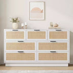 Commode à 6/7/9 tiroirs en rotin style bohème avec poignées dorées, meuble de rangement moderne en bois noir, grand organisateur pour chambre, salon et couloir