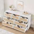 Commode à 6/7/9 tiroirs en rotin style bohème avec poignées dorées, meuble de rangement moderne en bois noir, grand organisateur pour chambre, salon et couloir