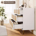 Commode à 6/7/9 tiroirs en rotin style bohème avec poignées dorées, meuble de rangement moderne en bois noir, grand organisateur pour chambre, salon et couloir