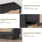 Commode à 6/7/9 tiroirs en rotin style bohème avec poignées dorées, meuble de rangement moderne en bois noir, grand organisateur pour chambre, salon et couloir