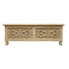 Banc de rangement HomeRoots 46, blanc antique, en bois massif sculpté, avec plateau relevable