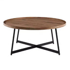 HomeRoots Table basse à cadre rond en bois et métal marron et noir 35