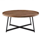 HomeRoots Table basse à cadre rond en bois et métal marron et noir 35