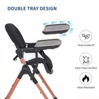 Chaise haute portable et pliable 3-en-1, chaise d'alimentation réglable avec plateaux amovibles, chaise convertible compacte pour bébé de 6 à 36 mois