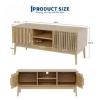 Meuble TV Boho Moderne pour Salon Table Console Multimédia avec Portes Cannelées, Étagères Ouvertes, Meuble de Rangement Convient aux Téléviseurs Jusqu'à 50 Pouces
