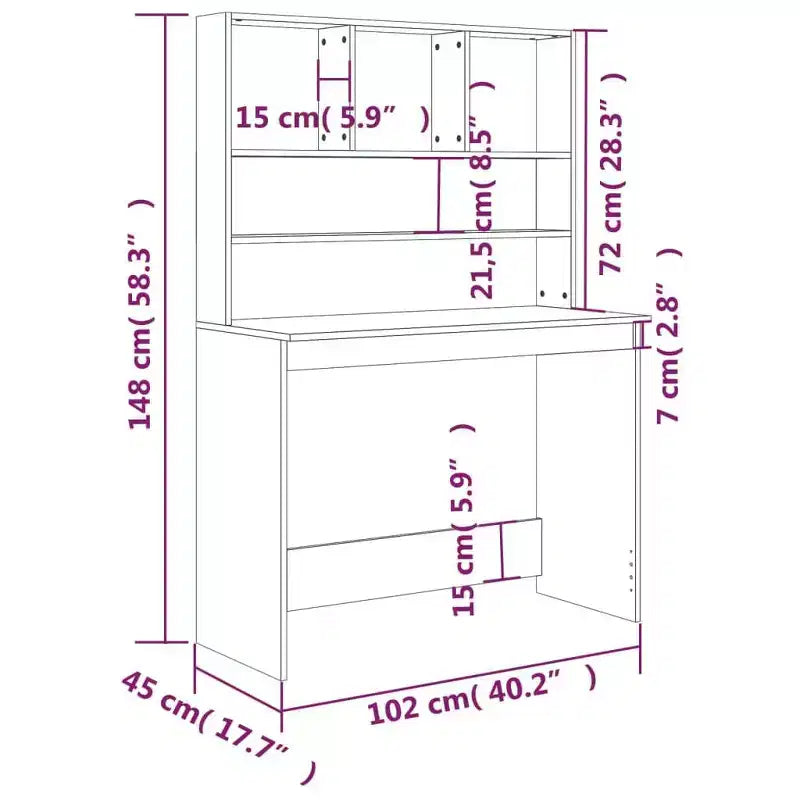 vidaXL Bureau Gris Béton Bois d'ingénierie 102 x 45 x 148 cm Bureau