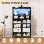 Commode intelligente Acekool, 11 tiroirs en tissu, station de charge avec 2 prises CA, 2 ports USB et tapis sans fil, lumières LED RVB contrôlées par application, anti-basculement, marron
