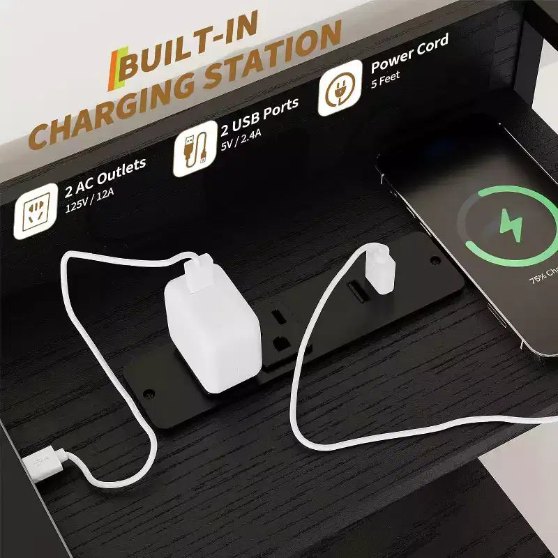 Commode intelligente Acekool, 11 tiroirs en tissu, station de charge avec 2 prises CA, 2 ports USB et tapis sans fil, lumières LED RVB contrôlées par application, anti-basculement, marron