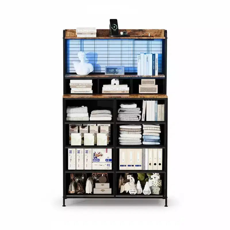 Commode intelligente Acekool, 11 tiroirs en tissu, station de charge avec 2 prises CA, 2 ports USB et tapis sans fil, lumières LED RVB contrôlées par application, anti-basculement, marron