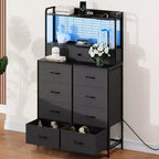 Commode intelligente Acekool, 11 tiroirs en tissu, station de charge avec 2 prises CA, 2 ports USB et tapis sans fil, lumières LED RVB contrôlées par application, anti-basculement, marron