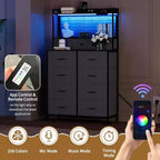 Commode intelligente Acekool, 11 tiroirs en tissu, station de charge avec 2 prises CA, 2 ports USB et tapis sans fil, lumières LED RVB contrôlées par application, anti-basculement, marron