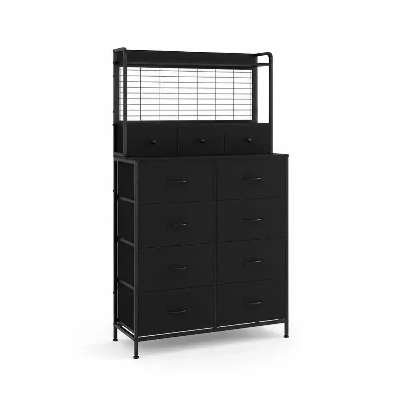 Commode intelligente Acekool, 11 tiroirs en tissu, station de charge avec 2 prises CA, 2 ports USB et tapis sans fil, lumières LED RVB contrôlées par application, anti-basculement, marron