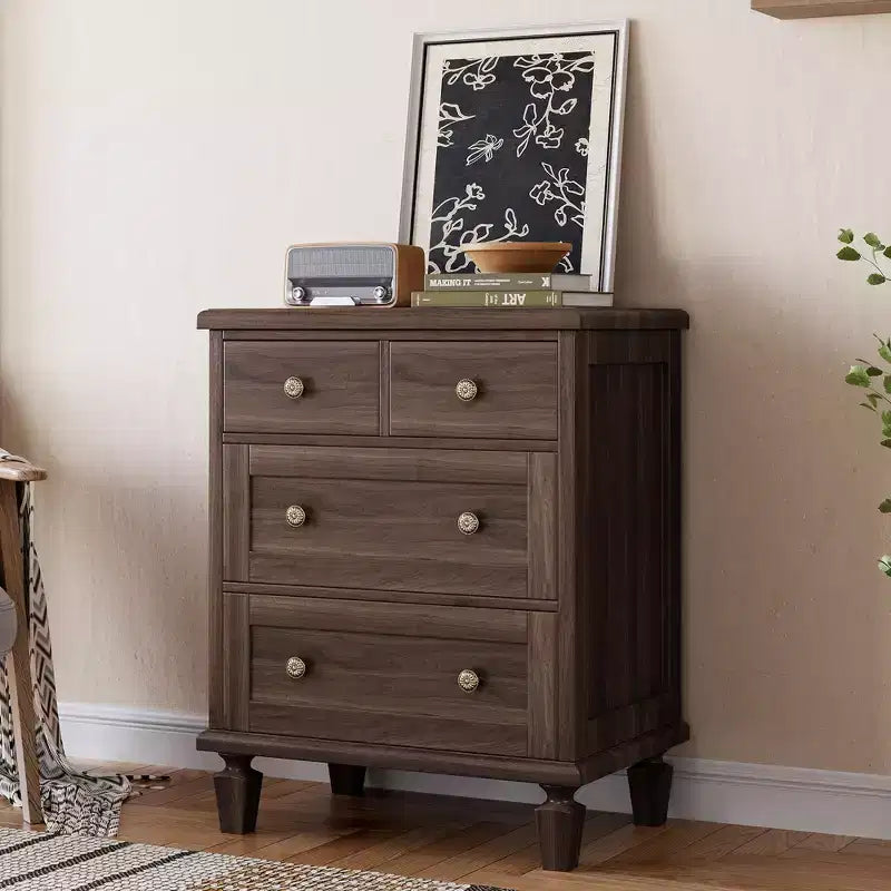 Commode Vintage en Bois à 4 Tiroirs avec Poignées Sculptées et Pieds Effilés, Grand Meuble de Rangement, Armoire de Rangement Rustique pour Chambre et Placard