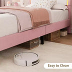 Lit simple avec cadre de rangement et lumières LED, cadre de lit plateforme capitonné en velours avec tête de lit pour enfants filles, support à lattes en bois