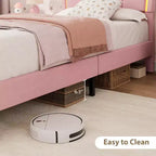 Lit simple avec cadre de rangement et lumières LED, cadre de lit plateforme capitonné en velours avec tête de lit pour enfants filles, support à lattes en bois