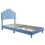 Cadre de lit plateforme rembourré doux en forme de coquille, taille double, avec tête de lit réglable, lattes en bois solides, cadre en métal robuste, silencieux, montage facile
