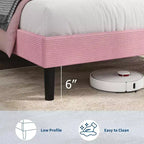 Cadre de lit plateforme rembourré en velours côtelé GustoWave avec tête de lit et station de recharge