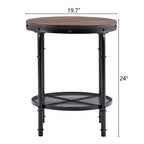 Table d'appoint en fer à double couche Triamine, ronde, motif grain de bois tridimensionnel sur fond marron avec motifs noirs