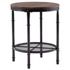 Table d'appoint en fer à double couche Triamine, ronde, motif grain de bois tridimensionnel sur fond marron avec motifs noirs