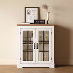 Buffet Bahut Contemporain avec Portes Vitrées et Prise Électrique, Armoire de Rangement pour Cuisine, Bar à Café et Salon, Petite ou Grande Taille