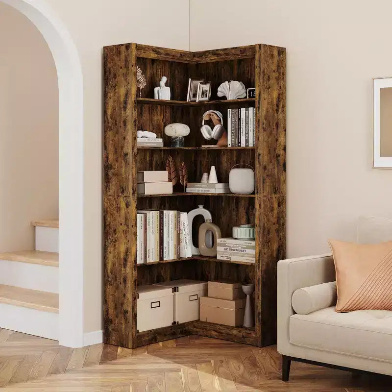 Étagère d'angle en forme de L robuste de 182 cm de haut pour bureau, bibliothèque de rangement ouverte à 5 niveaux, grande étagère de présentation en bois, pour salon ou chambre à coucher