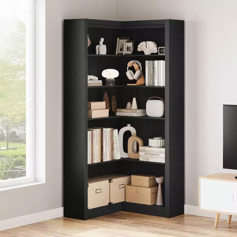 Étagère d'angle en forme de L robuste de 182 cm de haut pour bureau, bibliothèque de rangement ouverte à 5 niveaux, grande étagère de présentation en bois, pour salon ou chambre à coucher