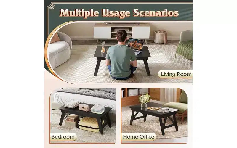 Table basse pliable DEXYLLO, petite table basse compacte contemporaine sans assemblage requis pour salon, maison, petit espace, noire