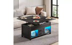 Table Basse Relevable DEXYLLO 40, Table Basse 4 en 1 avec Rangement, 2 Tiroirs en Tissu, Lumière LED et USB, Noir