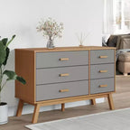 vidaXL Armoire à tiroirs Gris et marron Bois de pin massif, Bois d'ingénierie