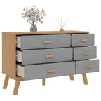 vidaXL Armoire à tiroirs Gris et marron Bois de pin massif, Bois d'ingénierie