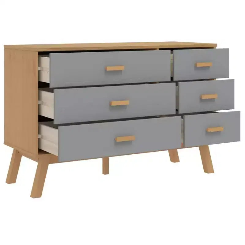 vidaXL Armoire à tiroirs Gris et marron Bois de pin massif, Bois d'ingénierie